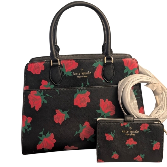 KATE SPADE ♠️ SET Madison Rose Toss Printed Medium Satchel & bi-fold wallet